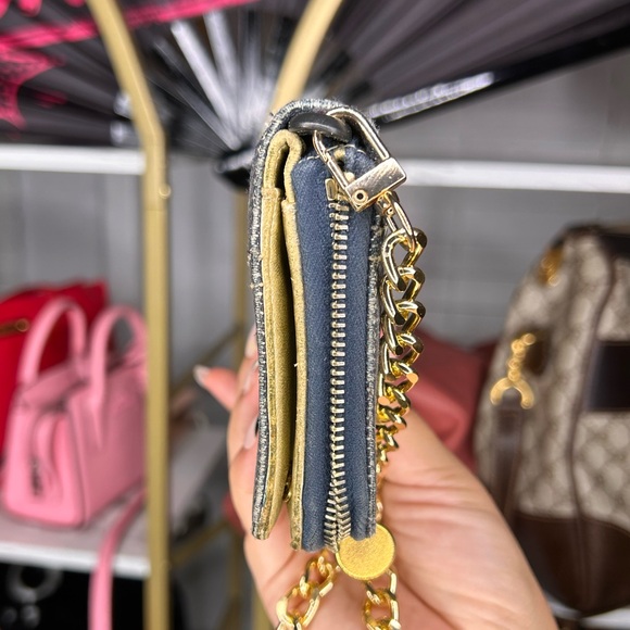 CHANEL CC Denim Zip Around Wallet w/ unbranded gold chain - Picture 11 of 14